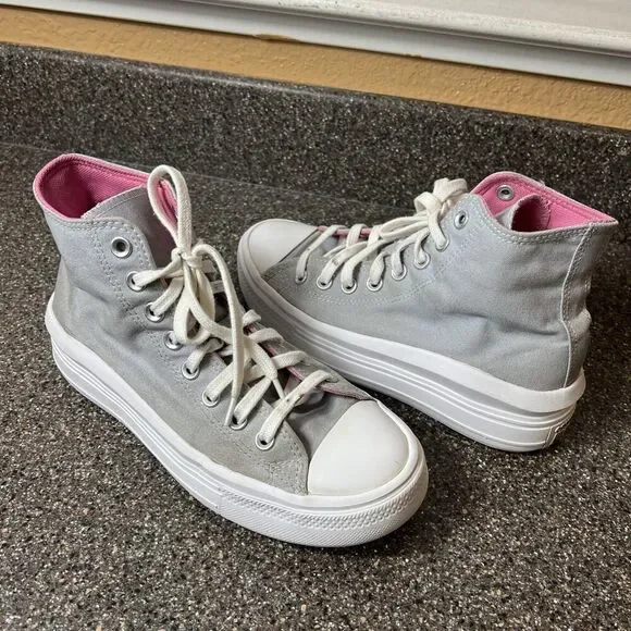 Converse All Star Hi Top Women 6.5 Gray Canvas Sneaker Lace Up Platform Junior 6 - Picture 2 of 11